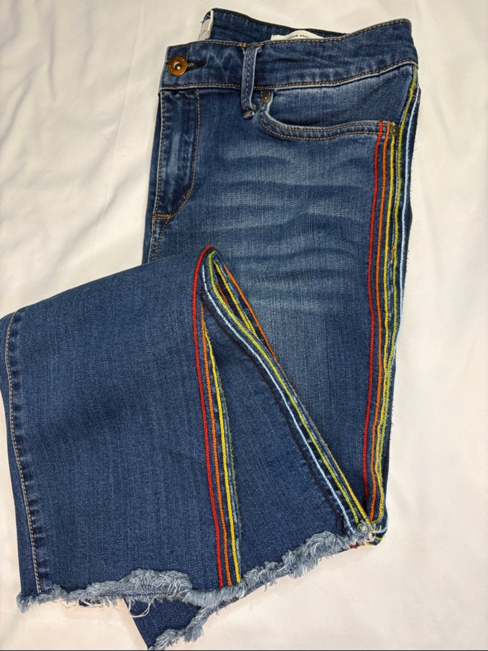 Jessica Simpson Blue Straight Leg Jeans with Rainbow Side Stripes